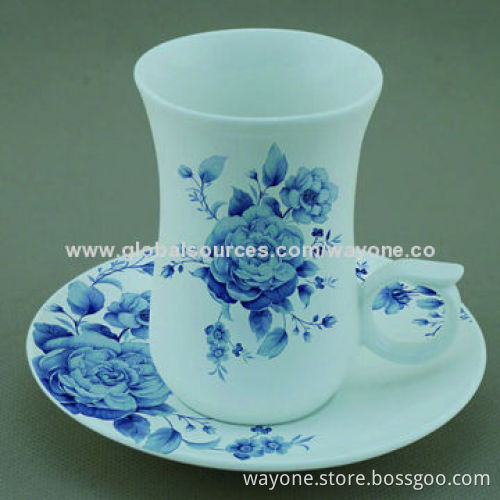 Newly shape new bone China 125cc coffee cup and saucer set, blue decals, ideal giftNew